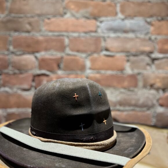 Nick Fouquet Distressed Fedora Chocolate Brown Raw Edge + Leather Case - Picture 5 of 15